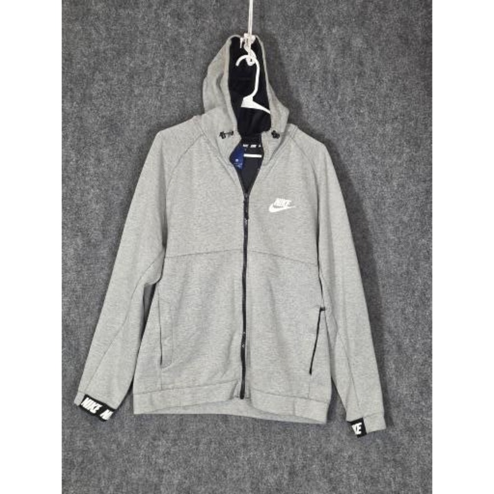 Nike Men's Gray Full Zip Hoodie‎ Athletic Logo Tape Size L Casual Athleisure Gym